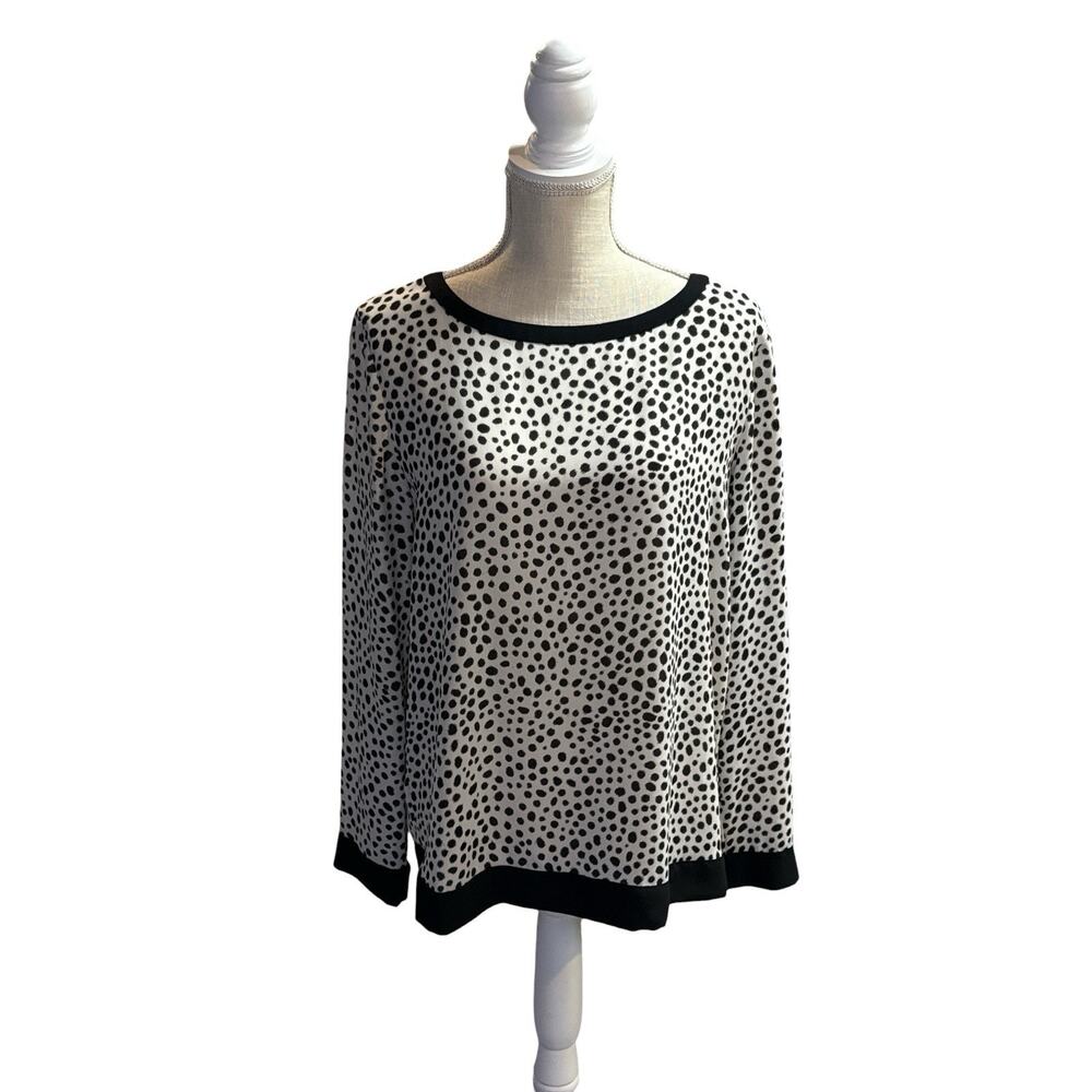 LOFT Top White Black Polka Dots Long Sleeve Sheer Exposed Back Zipper Medium